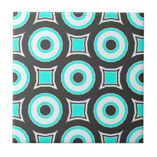 Mint Black & White Mosaic Geometric Pattern Ceramic Tile