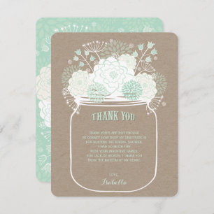 Mint Blooms Mason Jar Wedding Thank You Card