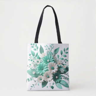 Mint Blossom Elegance Floral Charm tote bag