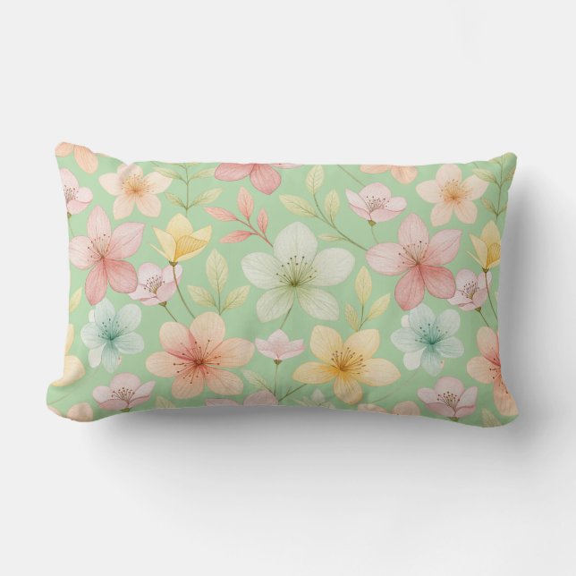 Mint Blossom Lumbar Throw Pillow (Front)