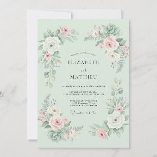 Mint Blossom Romantic Flourish Wedding Invitation