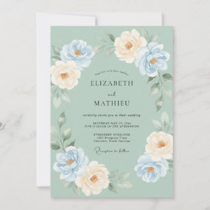 Mint Blue Airy Botanical Wedding Invitation