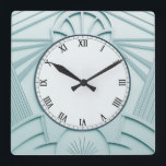 Mint Blue Art Deco Clock - Stylish Abstract Lines<br><div class="desc">"art deco clock",  "art nouveau clock",  "light pastel mint blue",  "1920s geometric symmetrical lines",  "stylish sophisticated 1920 style",  "smart luxury",  "retro vintage luxurious antique",   "elegant line pattern design",  "glamourous glam square clock",  "classy classic glamour"</div>