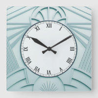Mint Blue Art Deco Clock - Stylish Abstract Lines