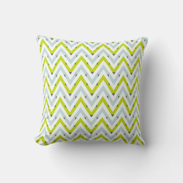 Mint Blue & Green Chevron Geometric Pattern Cushion (Front)