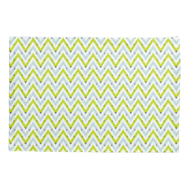 Mint Blue & Green Chevron Geometric Pattern Pillowcase (Back)