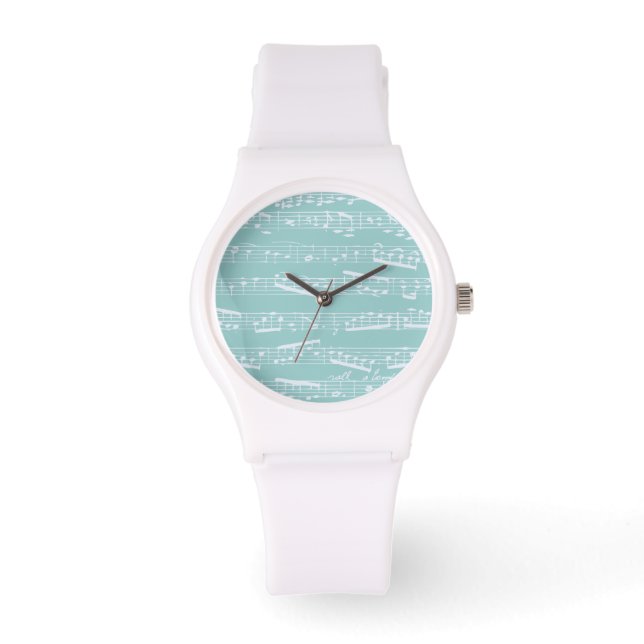 Mint blue music notes watch (Front)