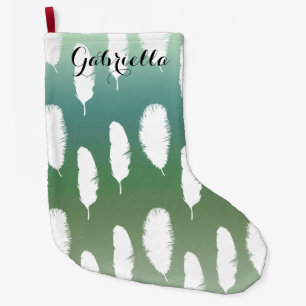 Mint Blue Ombre Feathers Large Christmas Stocking