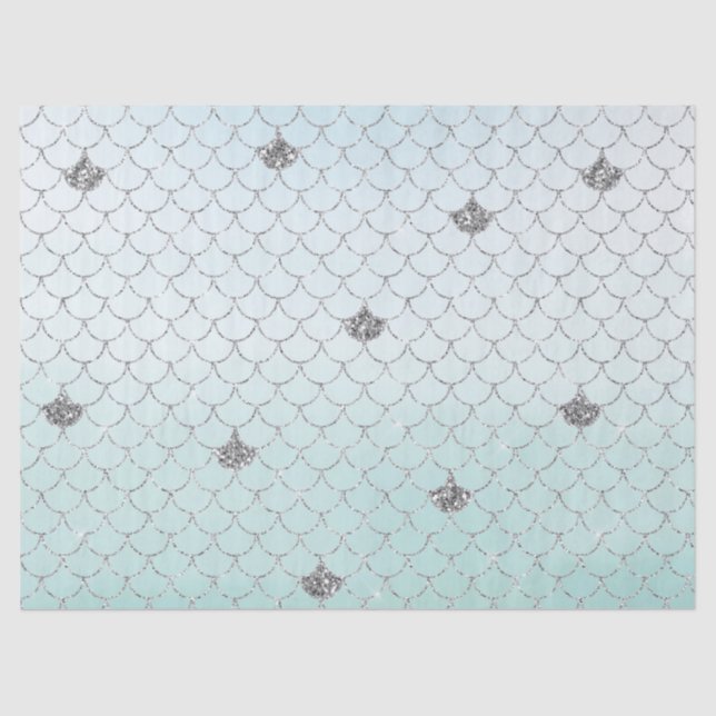Mint Blue Ombre Silver Glitter Mermaid Sparkle Tissue Paper (Front)