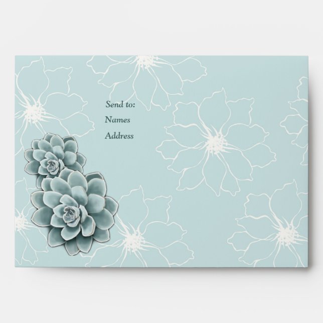 Mint Blue Pine Green Succulents Envelope (Front)