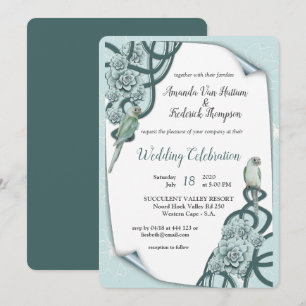 Mint Blue Pine Green Succulents Invitation