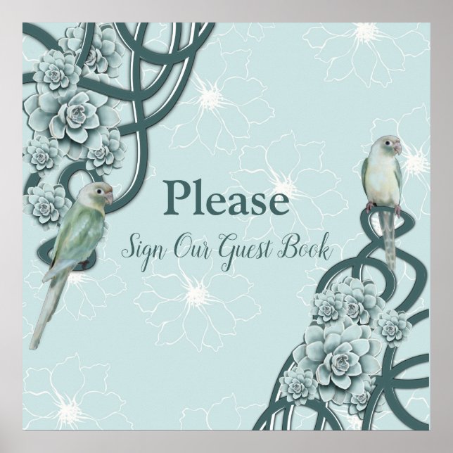 Mint Blue Pine Green Succulents Poster (Front)