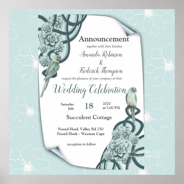 Mint Blue Pine Green Succulents Poster (Front)