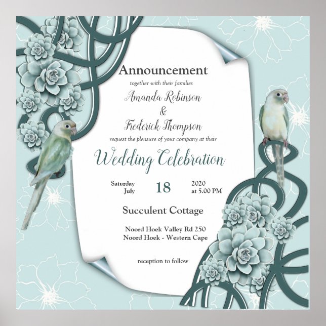 Mint Blue Pine Green Succulents Poster (Front)