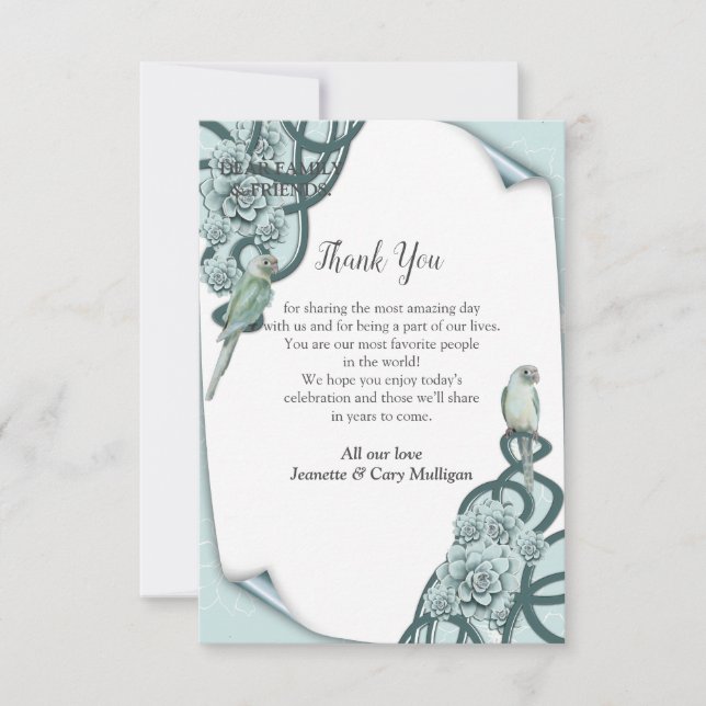 Mint Blue Pine Green Succulents Thank You Card (Front)