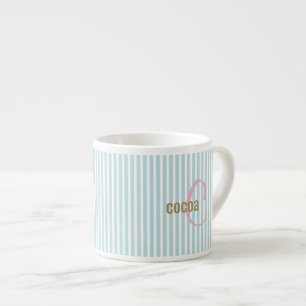 Mint Blue Pinstripe Mug – Custom Initial & Name 