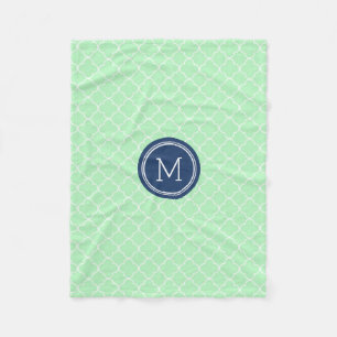 Mint Blue Quatrefoil Pattern Monogram Blanket