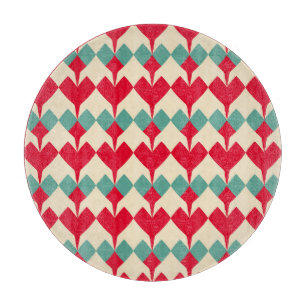 Mint blue, red hearts tile pattern. cutting board