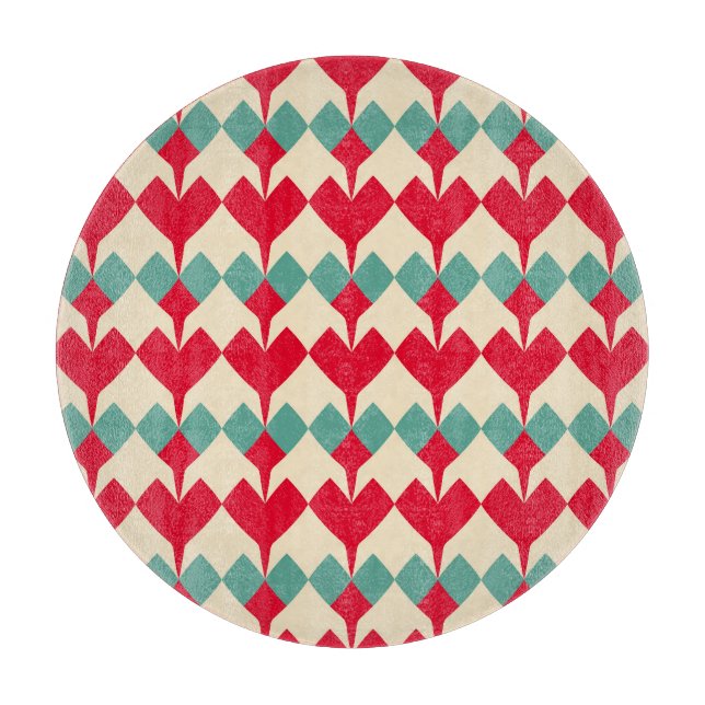 Mint blue, red hearts tile pattern. cutting board (Front)