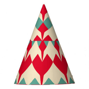 Mint blue, red hearts tile pattern. party hat