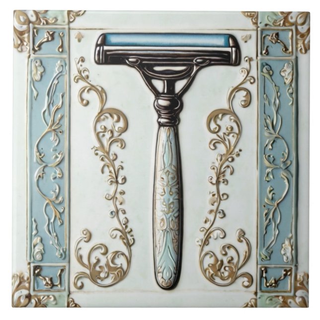 Mint Blue Shaving Razor Shaver Funny Bathroom Ceramic Tile (Front)