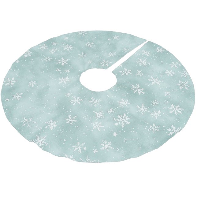 Mint Blue Snowflakes Christmas   Brushed Polyester Tree Skirt (Angled)
