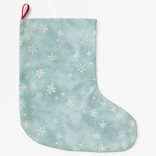 Mint Blue Snowflakes Christmas Large Christmas Stocking