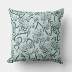 Mint Blue Succulents on Pine Green Trellis Repeat Cushion