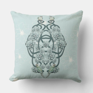 Mint Blue Succulents on Pine Green Trellis Repeat Cushion