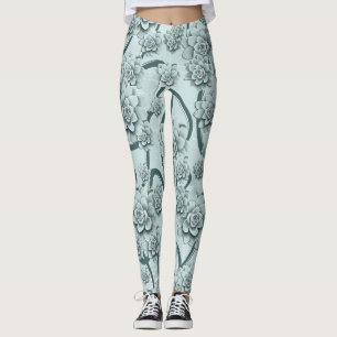 Mint Blue Succulents on Pine Green Trellis Repeat Leggings