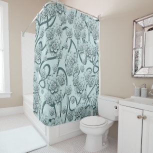 Mint Blue Succulents on Pine Green Trellis Repeat Shower Curtain