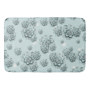 Mint Blue Succulents on plain pattern Repeat Bath Mat