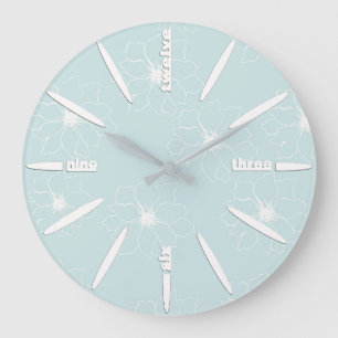 Mint Blue Succulents on plain pattern Repeat Large Clock