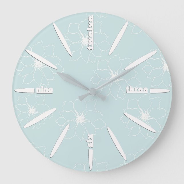 Mint Blue Succulents on plain pattern Repeat Large Clock (Front)