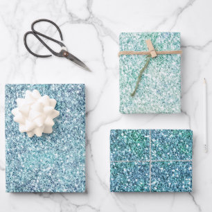 Mint Blue Teal Ombre Sparkle Glitter         Wrapping Paper Sheet