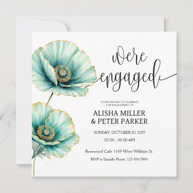 Mint Blue Watercolor Engagement Party Invitation (Front)