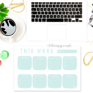 Mint Blue Weekly Planner Calendar Notepad
