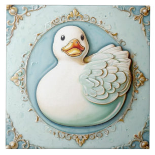 Mint Blue White Cute Rubber Ducky Duck Bathroom Ceramic Tile