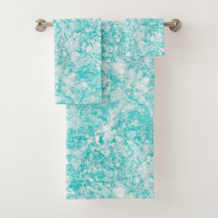 Mint Blue & White Marble Texture Bath Towel Set