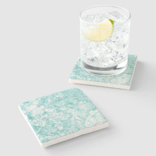 Mint Blue & White Marble Texture Stone Coaster