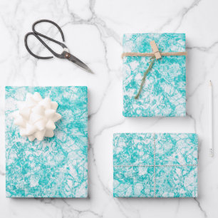 Mint Blue & White Marble Texture  Wrapping Paper Sheet
