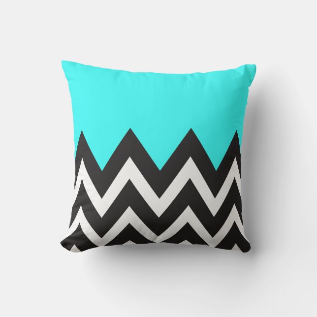 Mint Blue with black and white Chevron Cushion (Front)