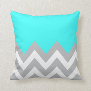 Mint Blue with grey and white Chevron Cushion