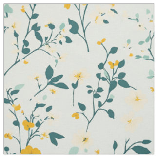 Mint Blue Yellow Botanical Wildflower Pattern Fabric