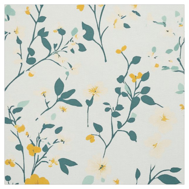 Mint Blue Yellow Botanical Wildflower Pattern Fabric (Swatch)