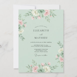 Mint Blush Botanical Flourish Wedding Invitation