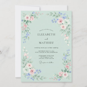 Mint Blush Floral Arrangement Wedding Invitation