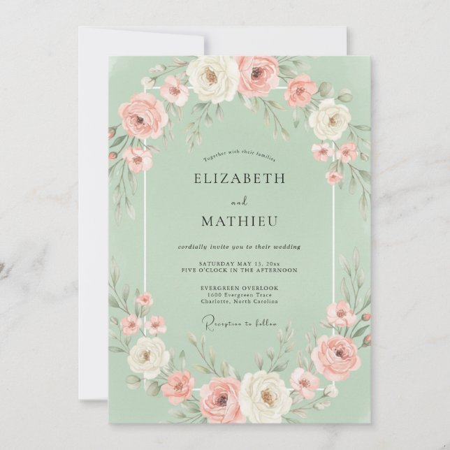 Mint Blush Foliage Eucalyptus Wedding Invitation (Front)
