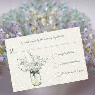 Mint Blush Mint Mason Jar Wildflower Wedding RSVP Card