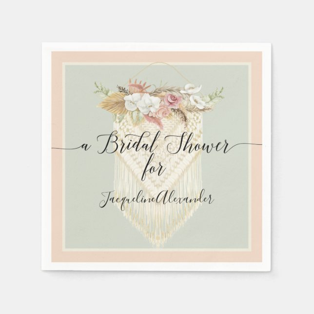 Mint Blush Pampas Grass Floral Greenery Bridal Napkin (Front)